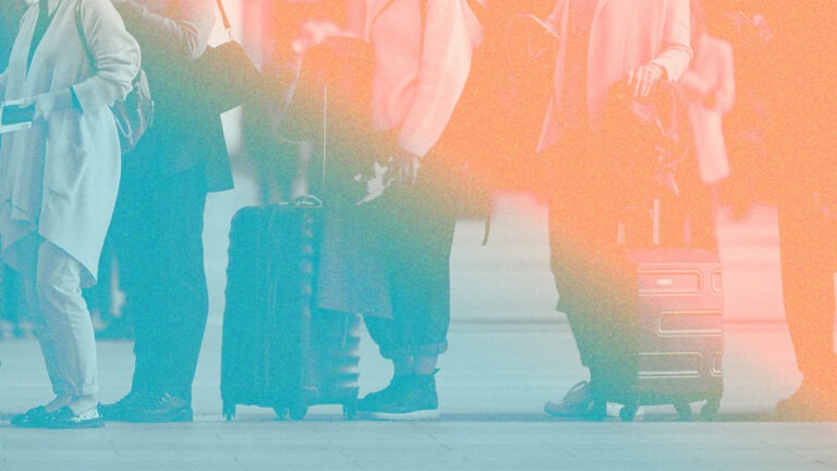 BAG-INTEL main backdrop, showing people queuing at airport security